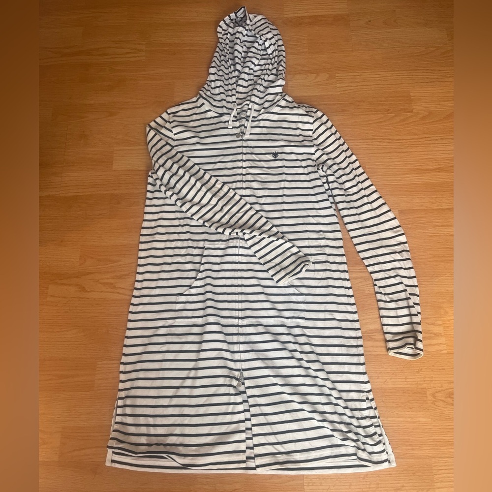 Coolibar Cabana hoodie navy stripe full zip sun protection UPF 50+ small dress